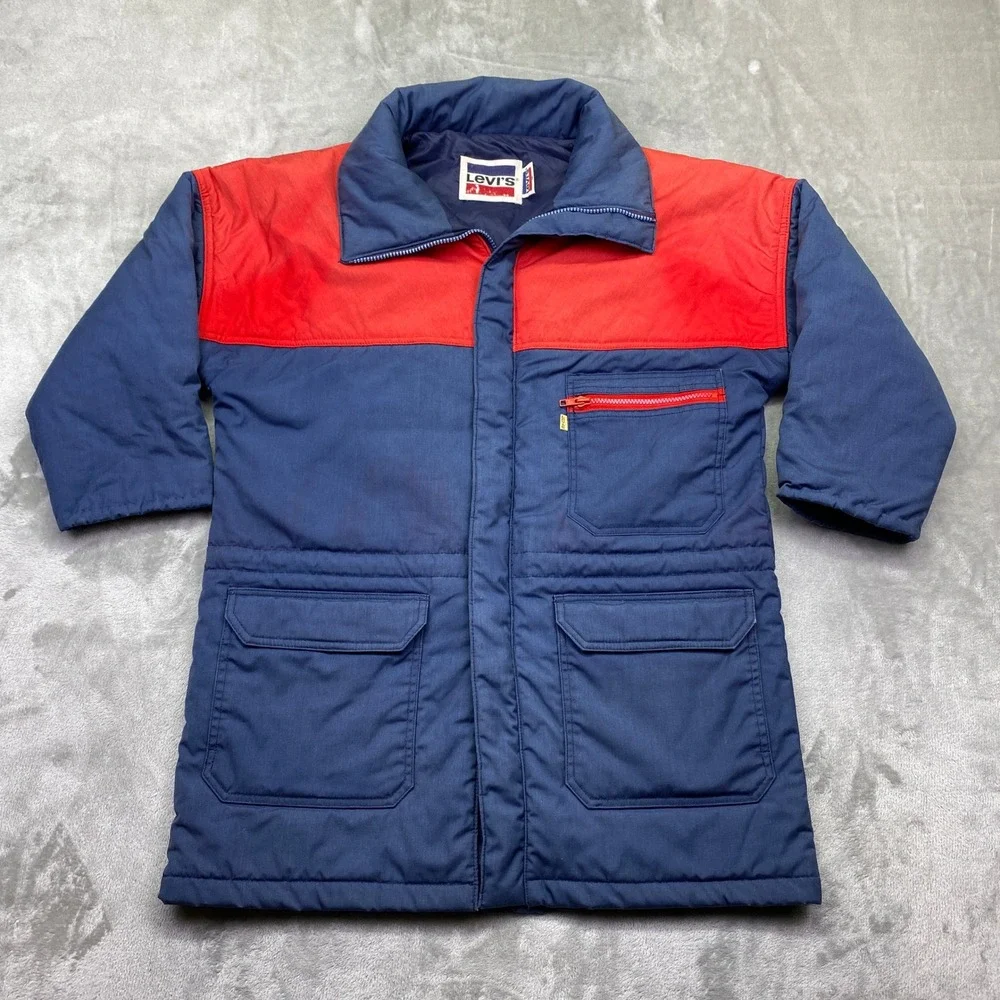 VTG Levis 70's Puffer Jacket Red Blue Color‎ Block 3M Thinsulate Sz M Retro USA